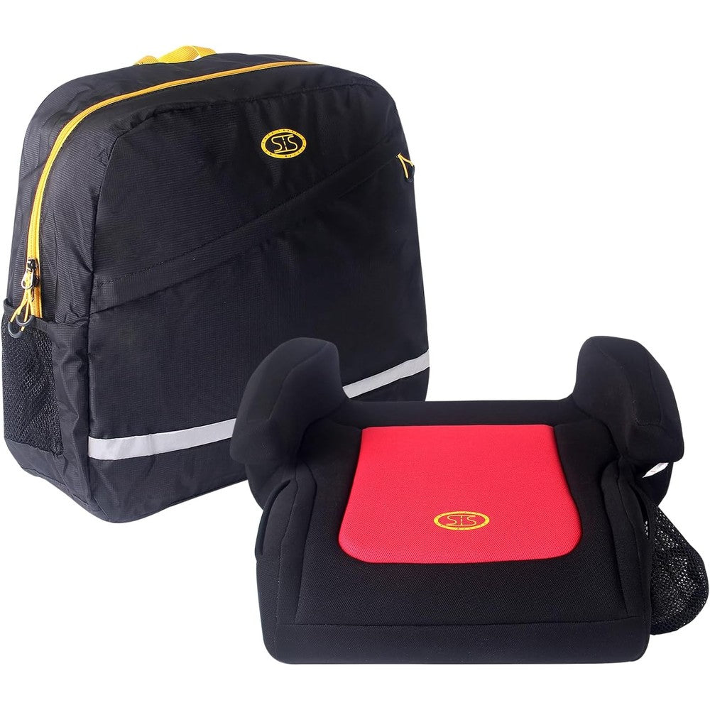 RideSafer TravelSmarter backless booster seat front view shown with sleek black profile and premium cushioning