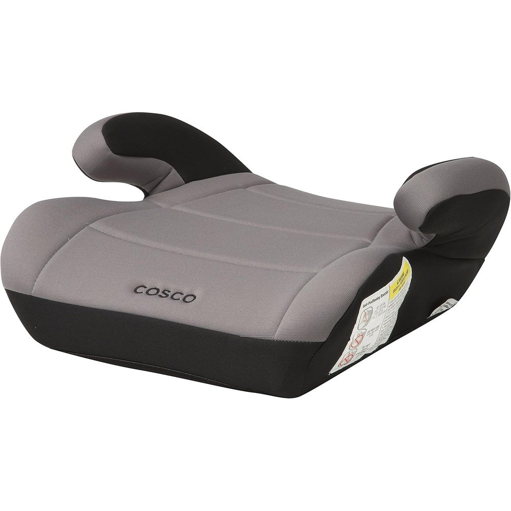 Cosco Topside backless booster car seat front view in Leo grey and black