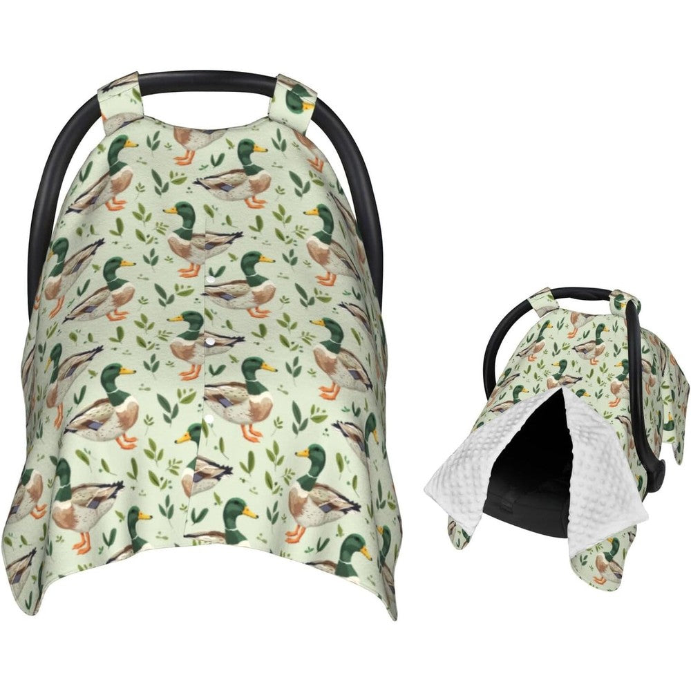 KiuLoam cute mallard duck baby car seat canopy front view fitted over an infant carrier