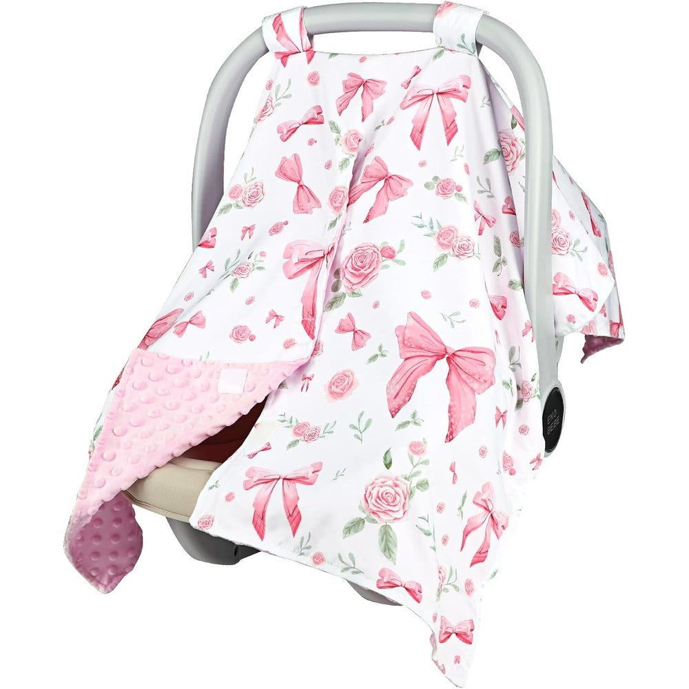 Jundetye baby car seat cover front view showing pink rose pattern