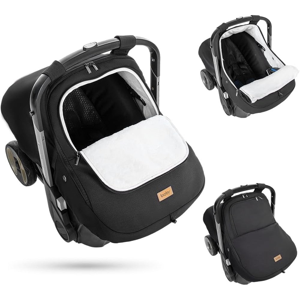 Bioby winter baby car seat cover front view in black