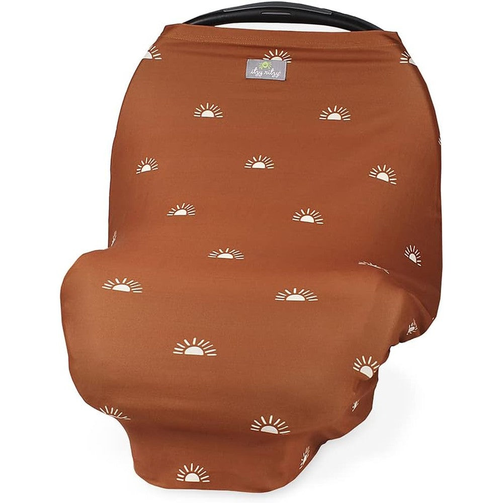 Itzy Ritzy 4 In 1 Nursing Cover Terracotta Sunrise front view showcasing the breathable multi-use fabric