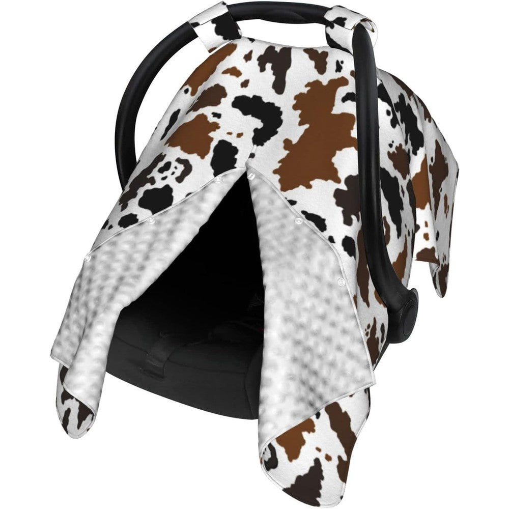 Adnvswu cow skin baby car seat canopy cover front view showing the button opening