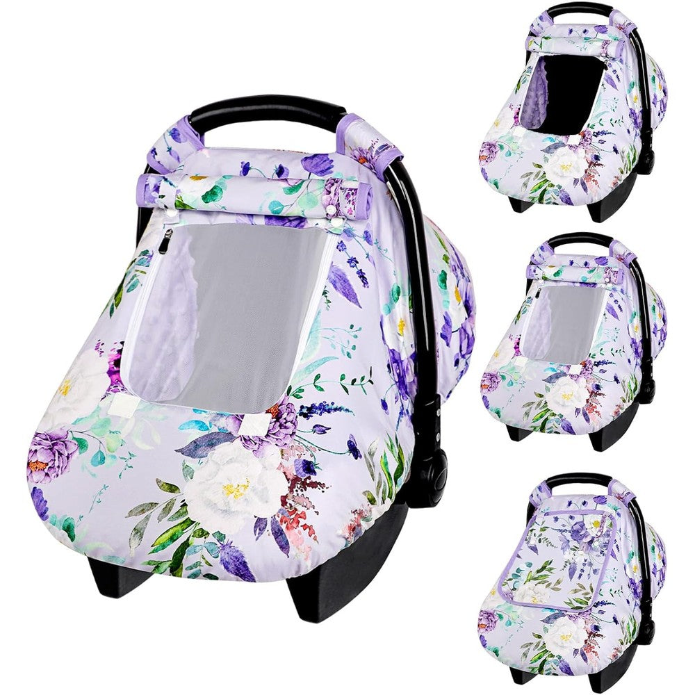 CARUILI purple floral baby girl winter car seat cover front view