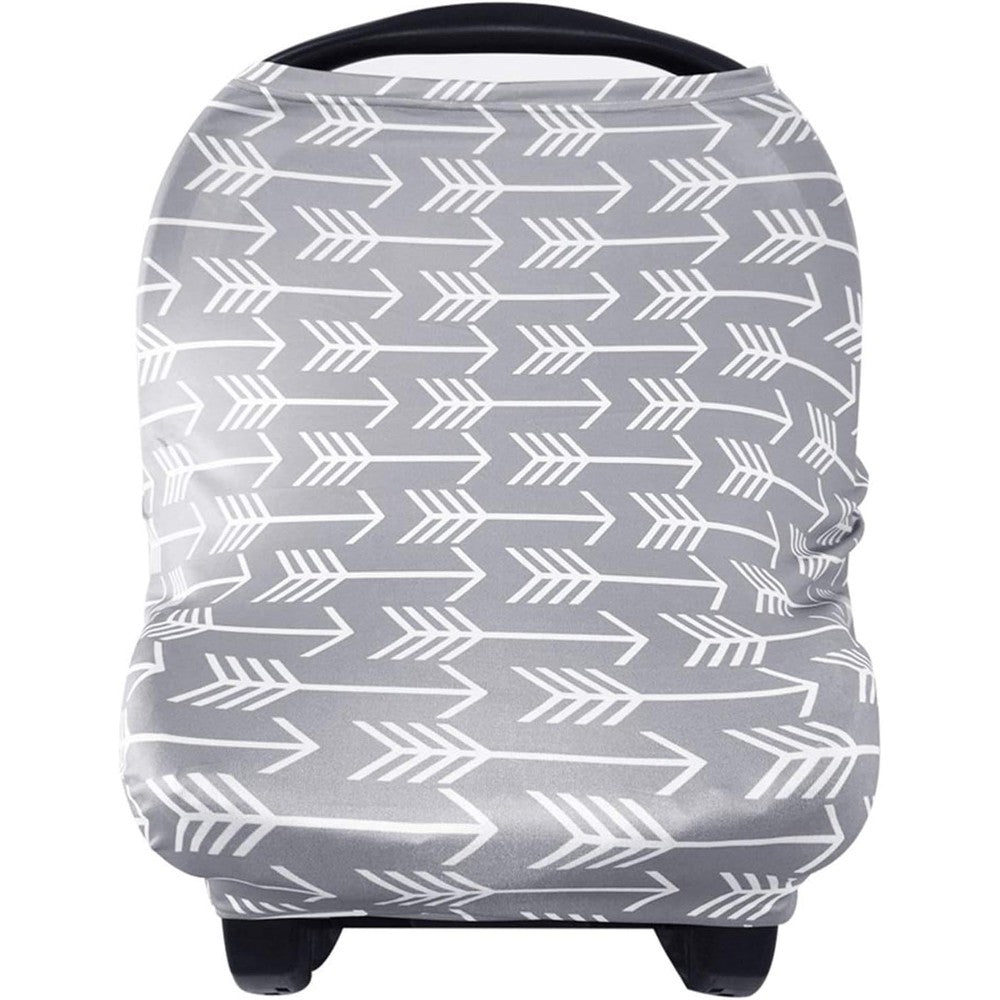 Yoofoss nursing cover breastfeeding scarf front view showcasing the gray arrow pattern.