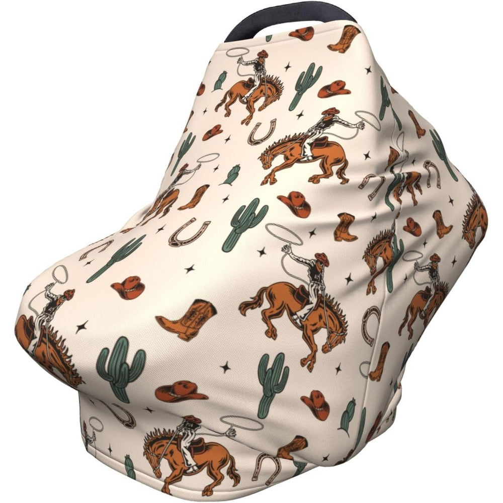 Sozzjile western car seat cover front view fitted over an infant carrier