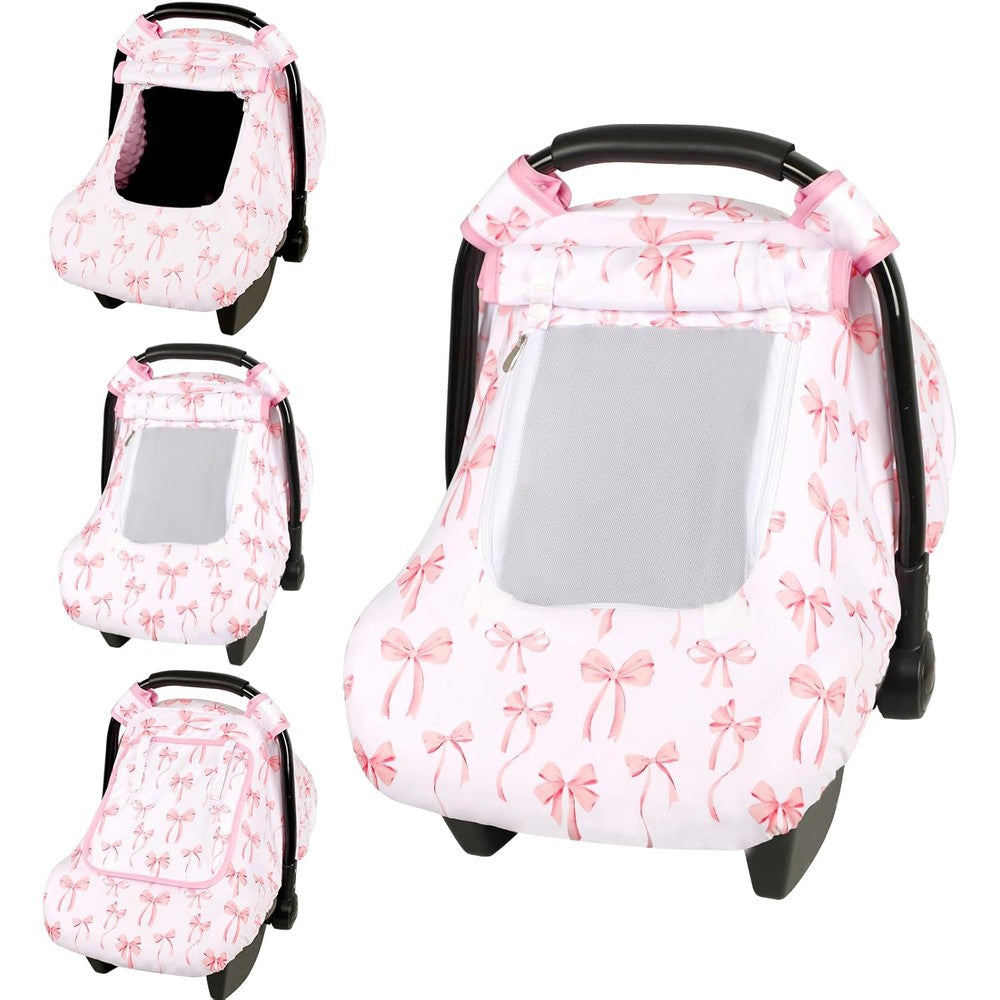 DAYEEBALL baby car seat cover front view showcasing pink bow accent