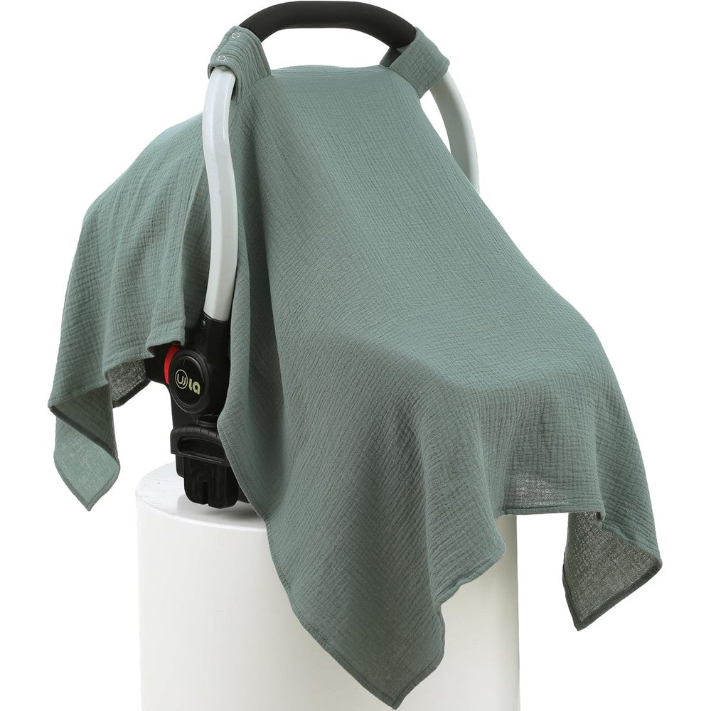 Seejoy Muslin Cotton Baby Car Seat Cover front view installed on infant carrier
