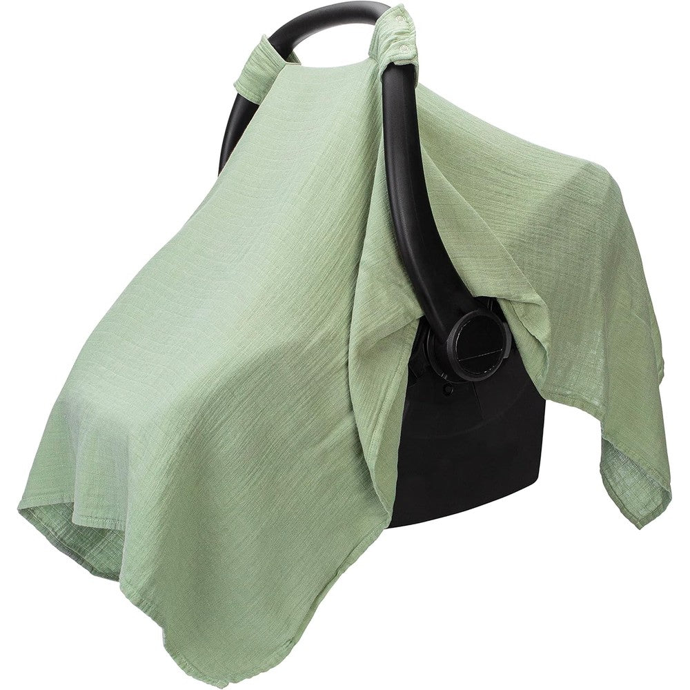 Comfy Cubs baby car seat cover front view in sage green