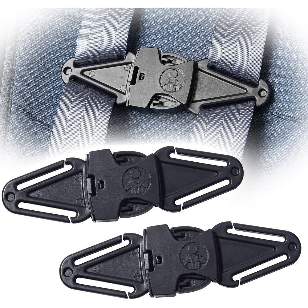 Rezlli universal child chest clip front view showing black premium plastic locking mechanism