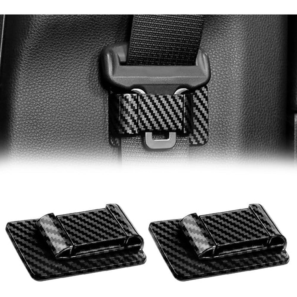 ACETESLA SHOP Car Interior Seat Belt Holder front view installed on a car door panel keeping the buckle secure.