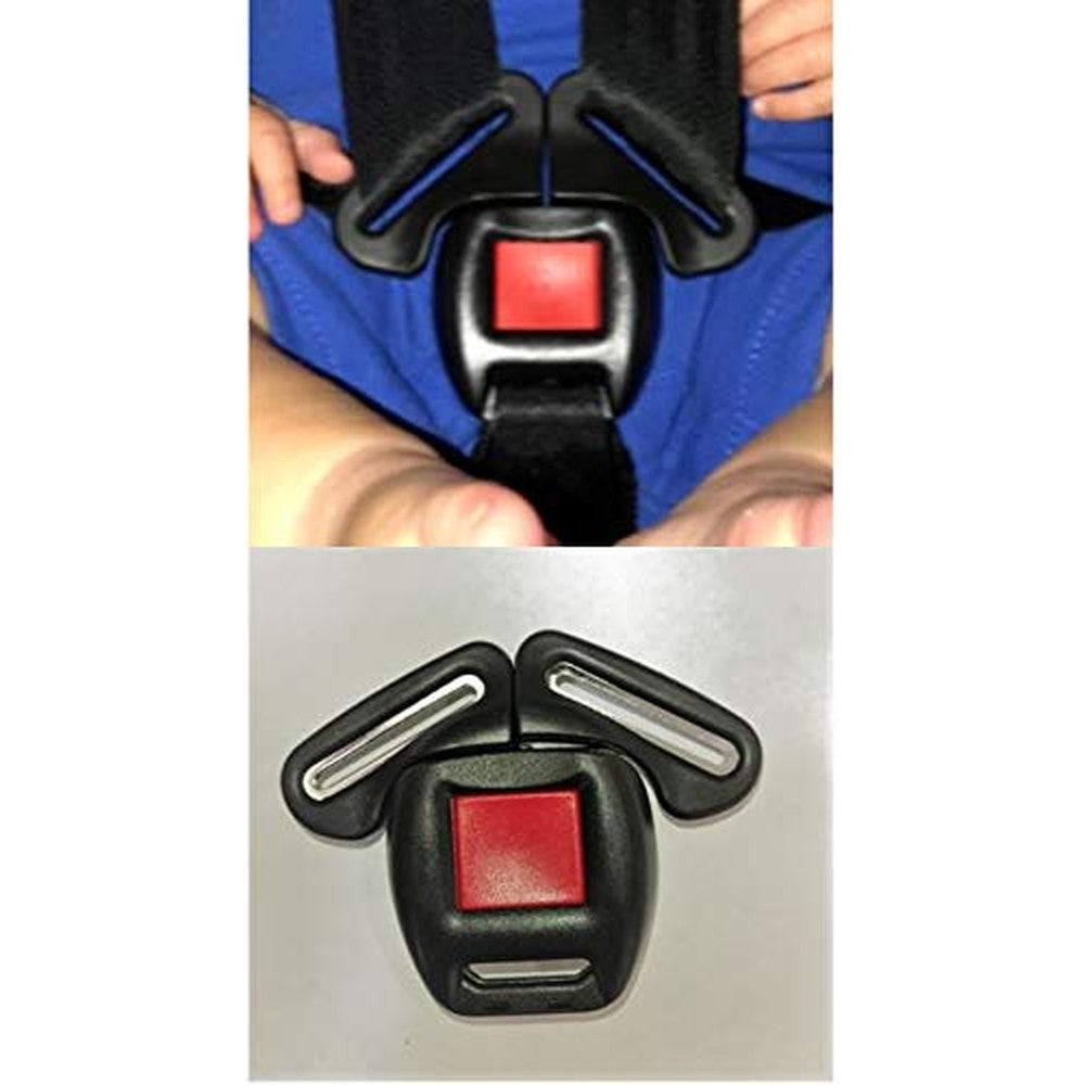 Ponini car seat crotch buckle replacement front view showing red release button.