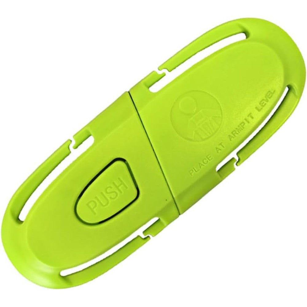 MdouLy car seat chest harness clip green front view showcasing the secure central locking button