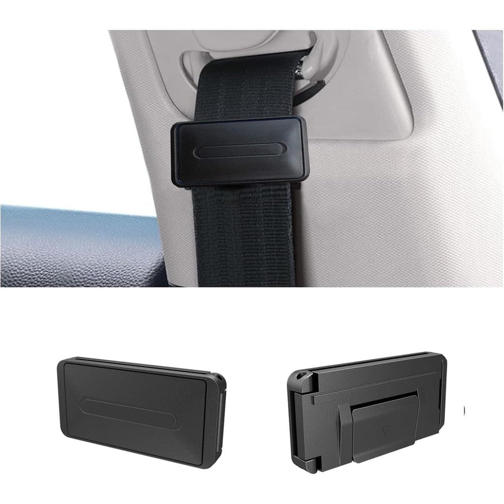 ACCDEMC universal car seatbelt adjuster clips front view on black safety strap