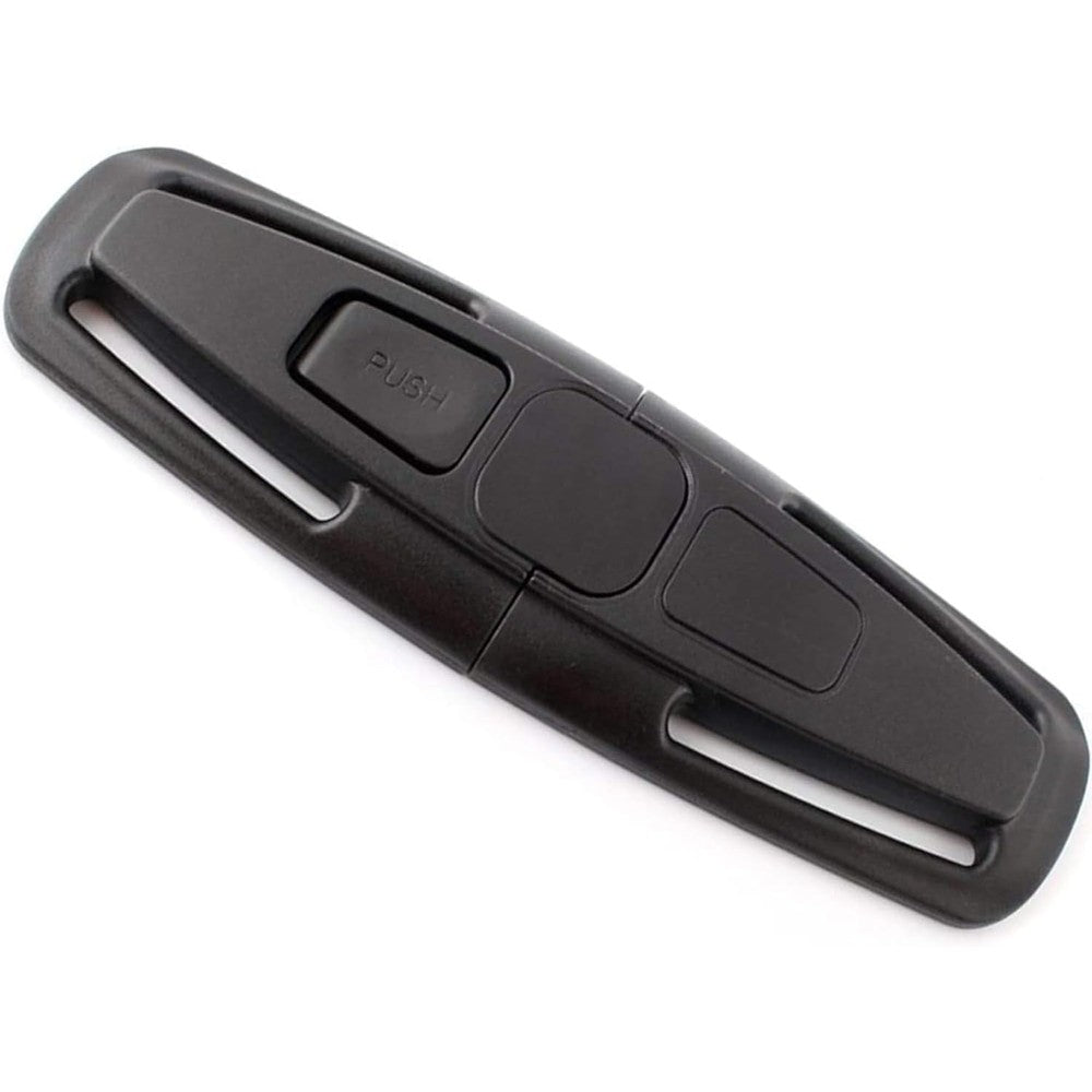 PROENS car seat chest harness clip front view showing black locking mechanism.