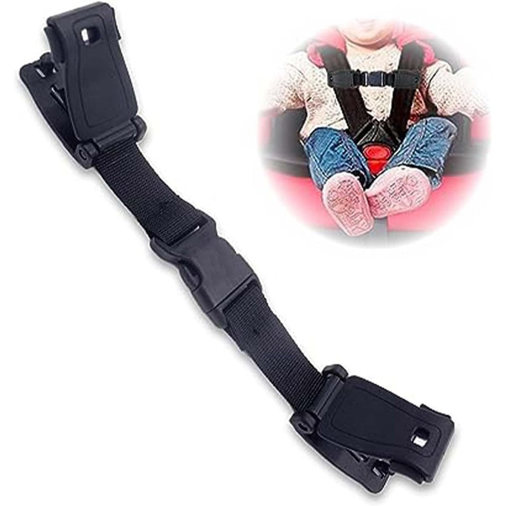 MdouLy baby seat clip buckle lock front view showcasing durable black plastic steel design for car seat safety.