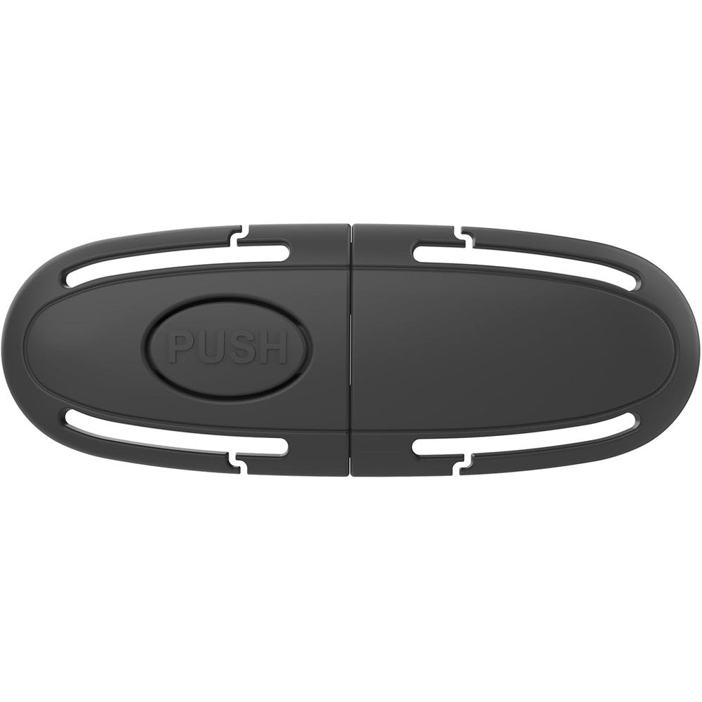 Plantureco universal child car seat chest harness clip front view showcasing the black safety buckle guard.