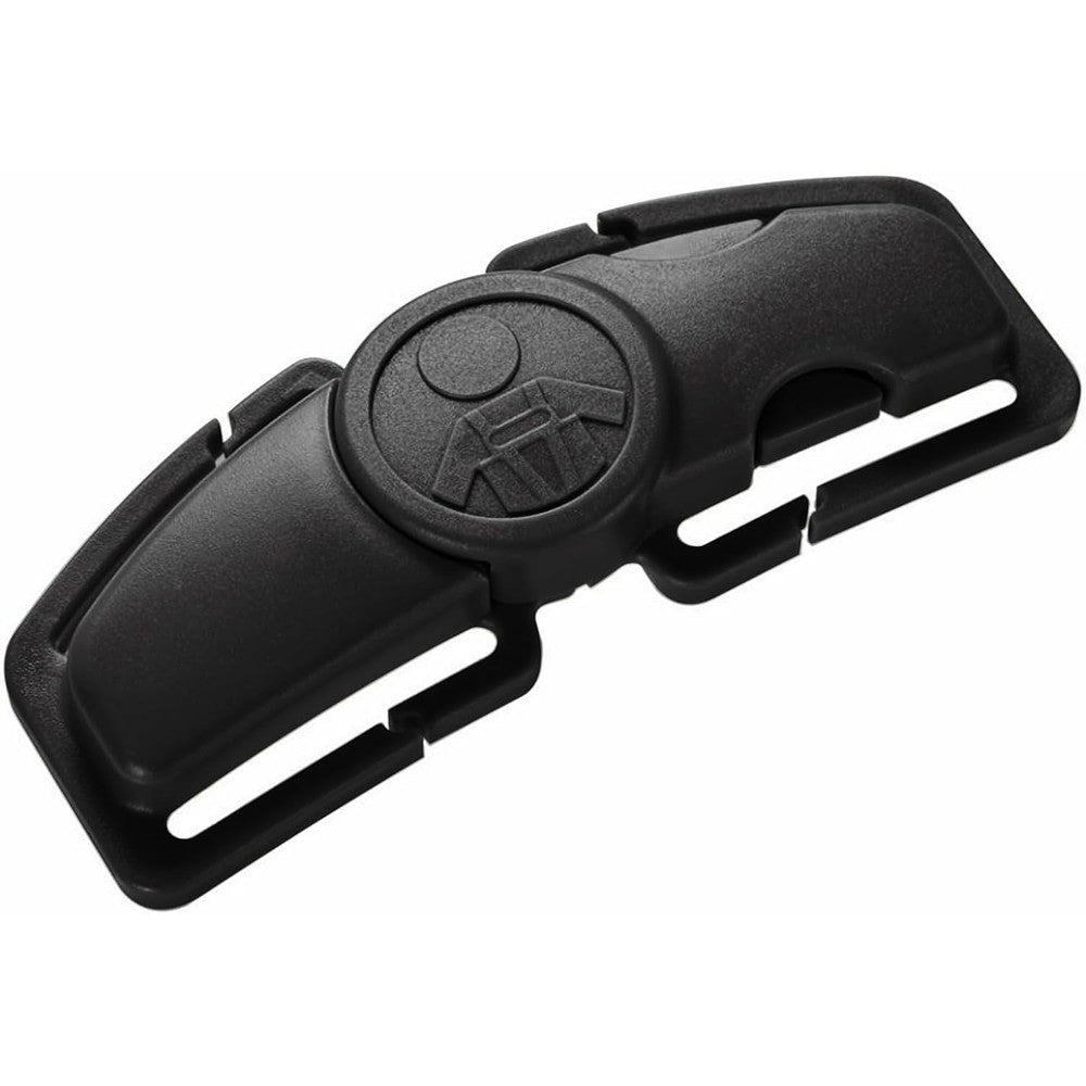 Babyalwin child car seat chest harness clip front view showing black rectangular safety lock buckle