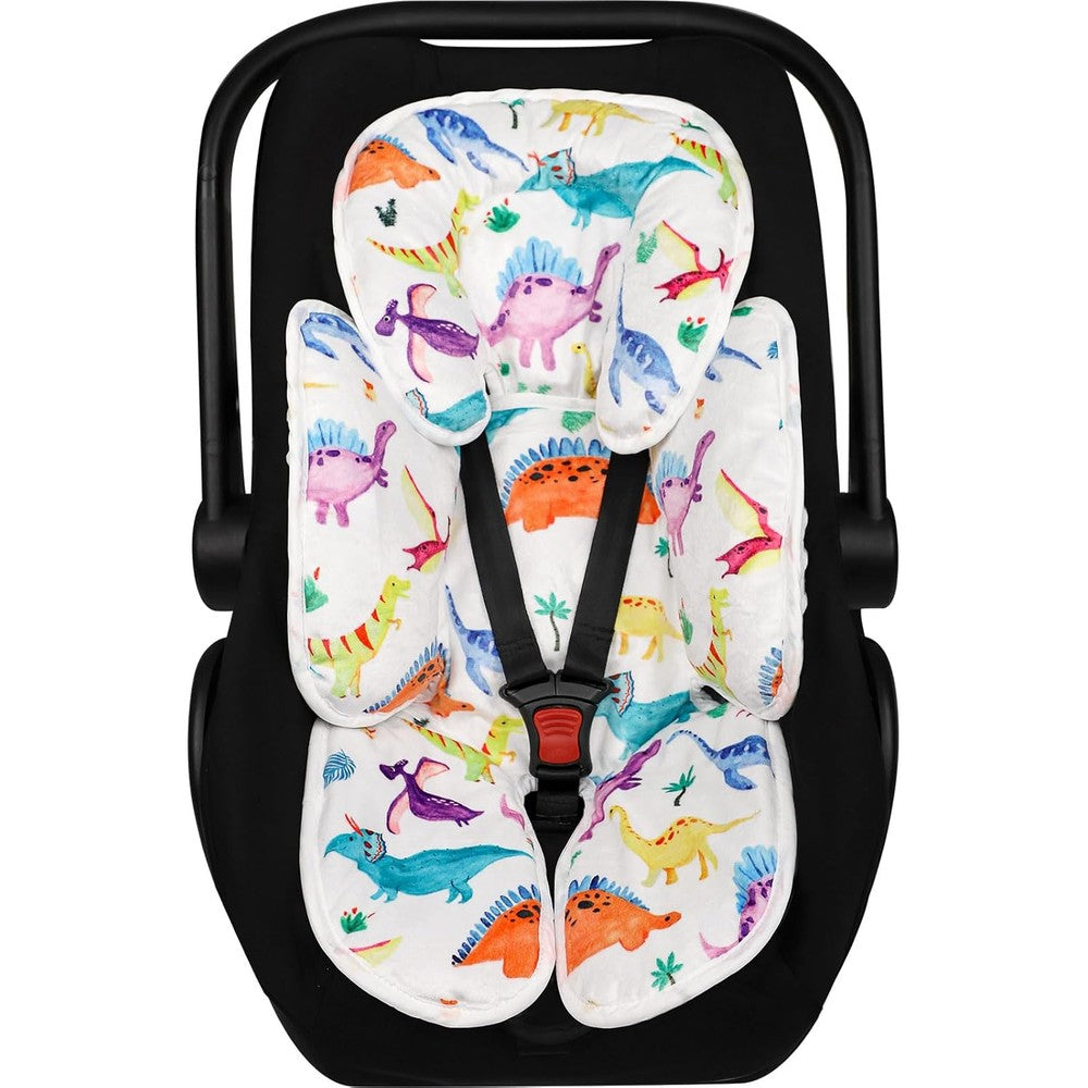 SWESEN Hooyax infant car seat insert front view showing dinosaur pattern and head support cushion.