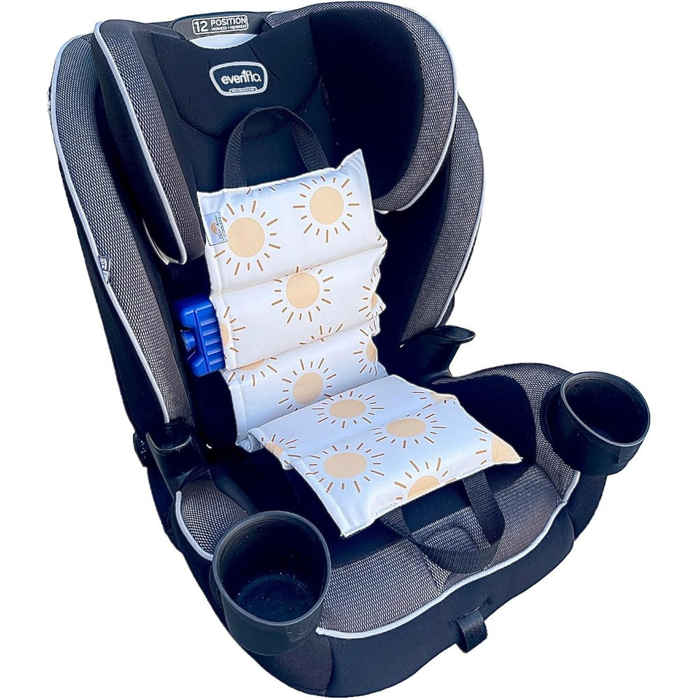 Little Bum Coolers original car seat cooler front view showing yellow sun pattern layout