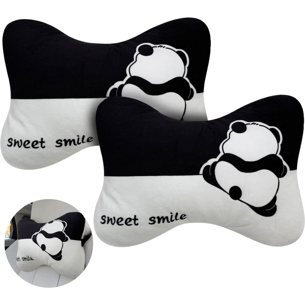WAYUTO panda car seat headrest pillows set of two front view ergonomic cervical cushions