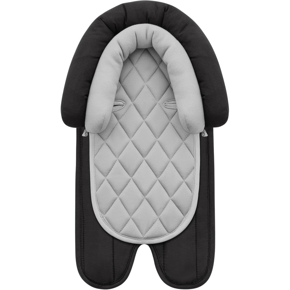 Pro Goleem infant car seat head support front view showcasing the quilted gray interior and black border.
