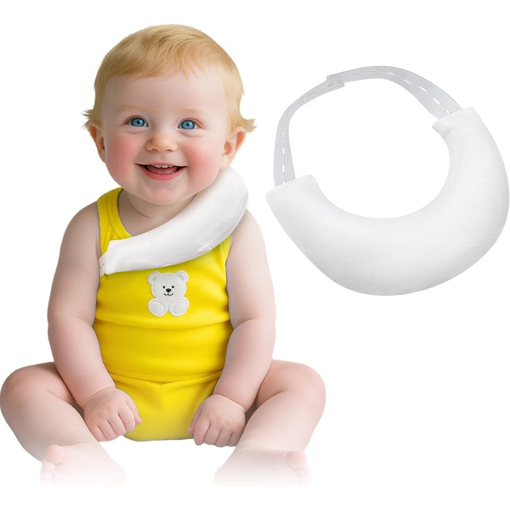 POWYS infant torticollis pillow in front view showing the adjustable white cotton support cushion.