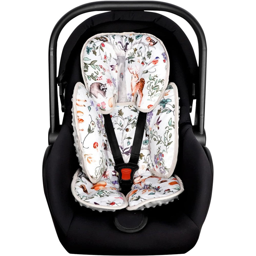 CARUILI 2 in 1 infant car seat insert in gray animals print front view