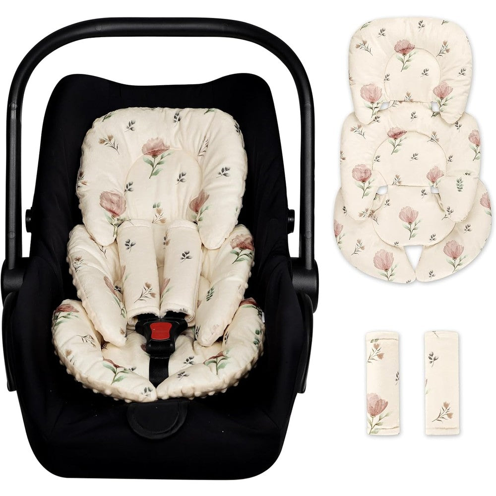 SWESEN infant car seat insert in simple flowers pattern front view showing head support