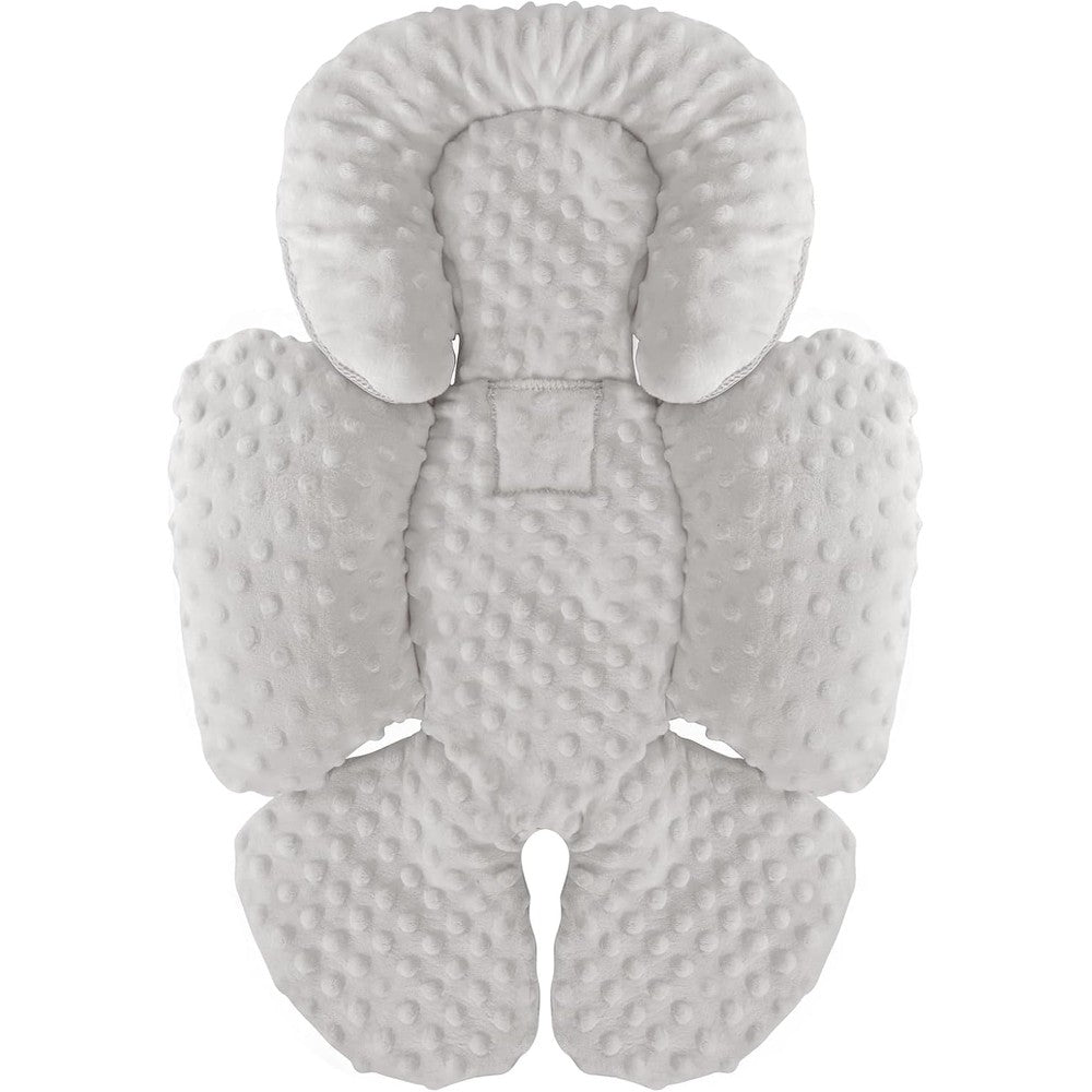 KAKIBLIN infant car seat insert in gray showing the full front view of the head and body support cushion.