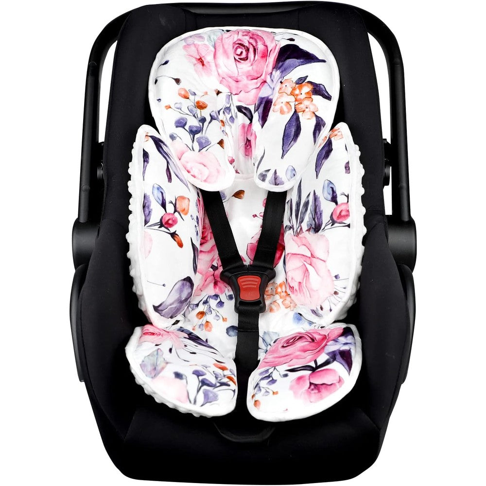 Pea Pod baby car seat head support front view pink floral cushion insert