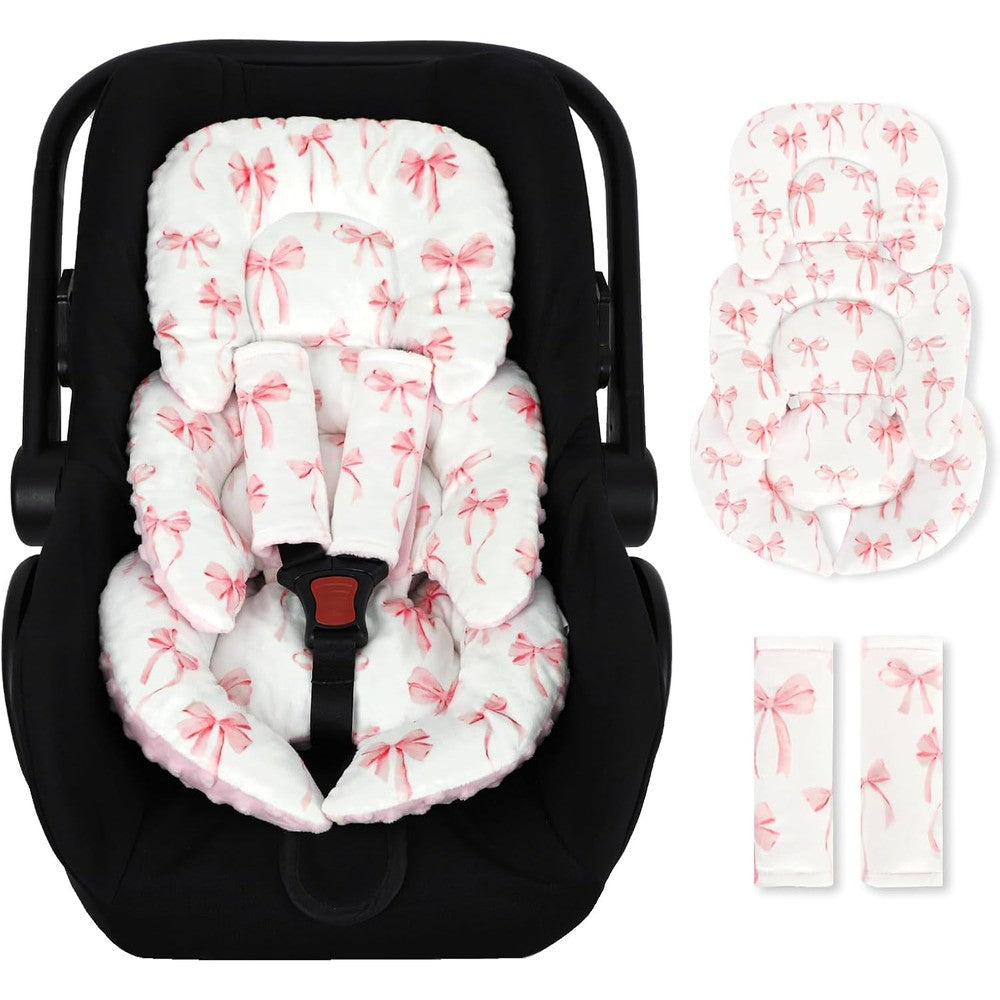 DAYEEBALL infant car seat insert cushion in pink bow pattern front view