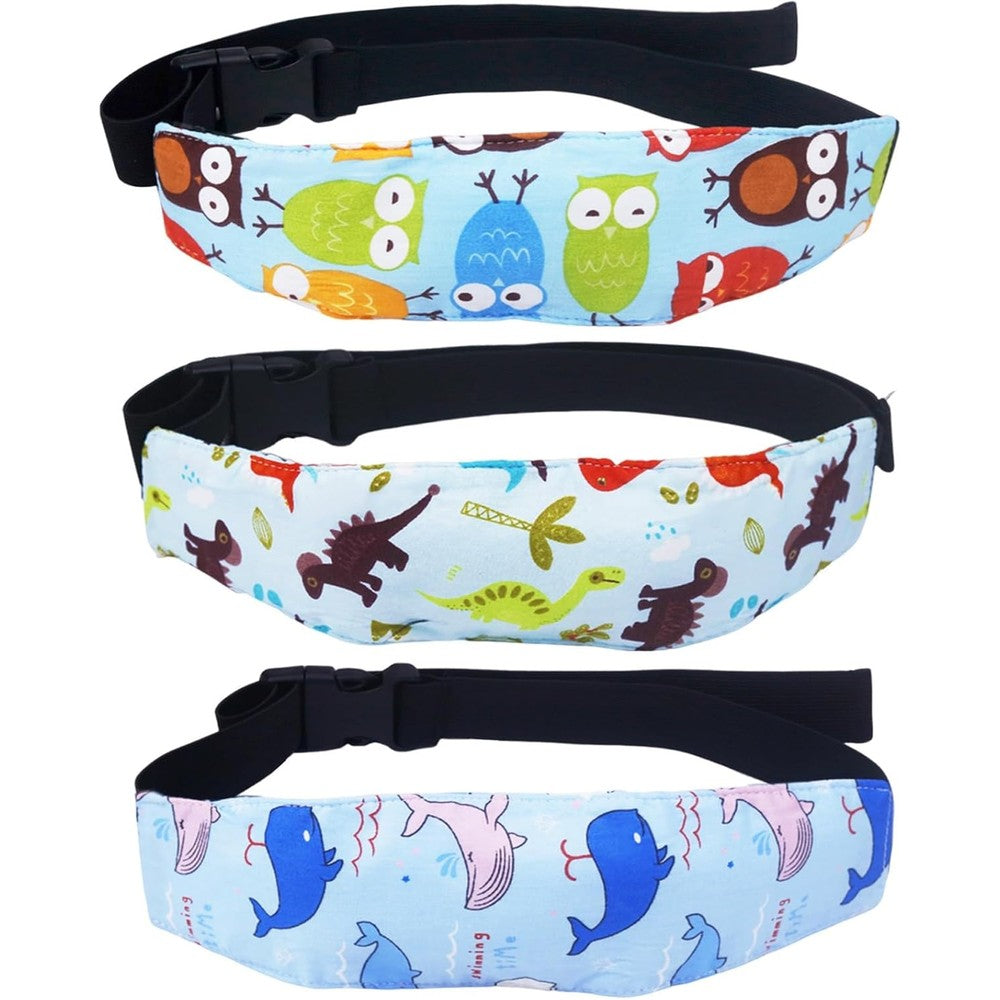 Naturahand baby head support band for stroller car seat front view with owl pattern