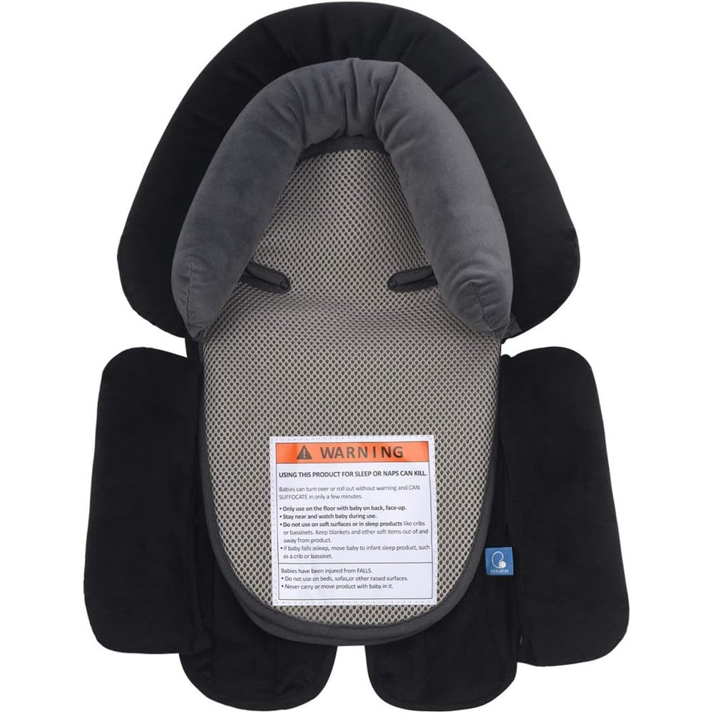 COOLBEBE Upgraded 3 in 1 Babybody Support cushion pad front view in black color showcasing the nested headrest.
