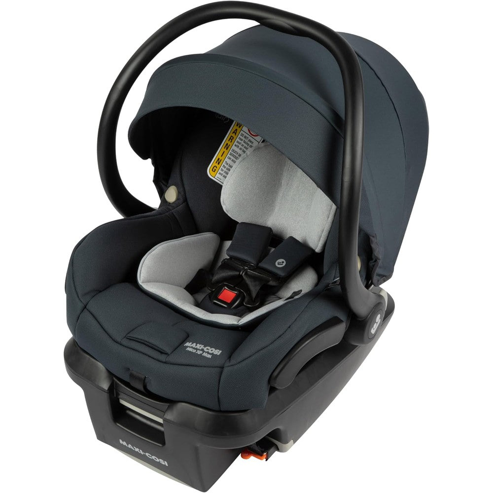 Maxi-Cosi Mico XP Max Infant Car Seat in Essential Black front view showcasing the plush newborn insert and harness system.