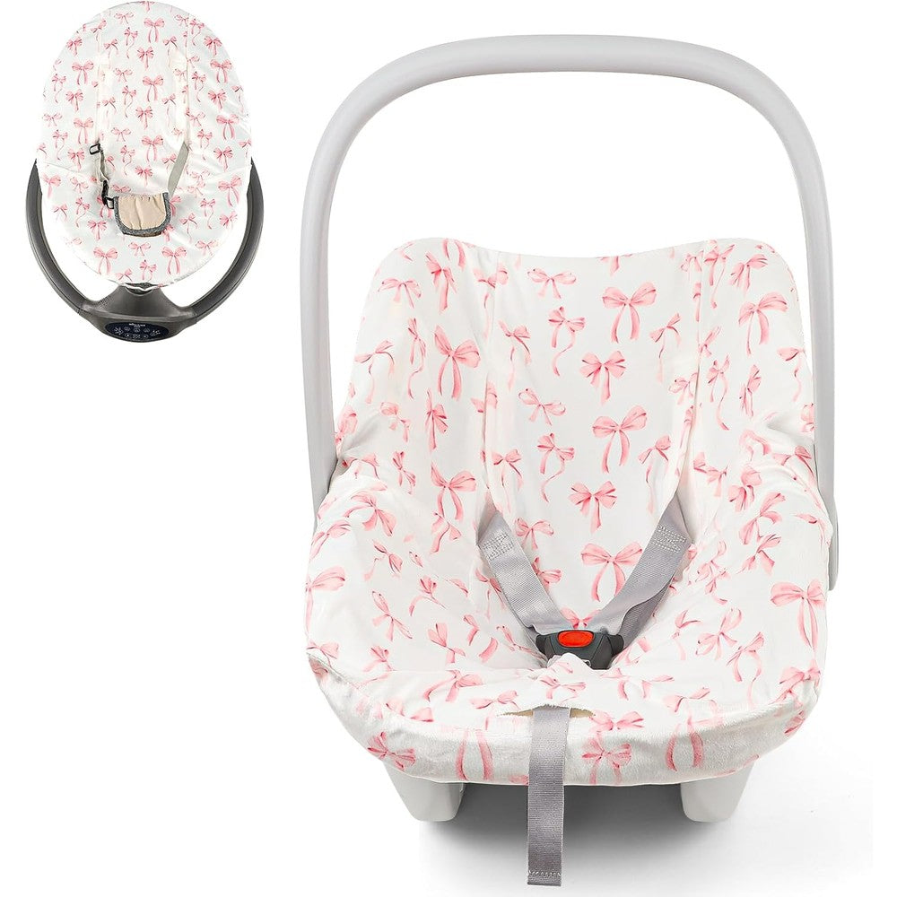 Dayeeball infant car seat liner with pink bow detail front view