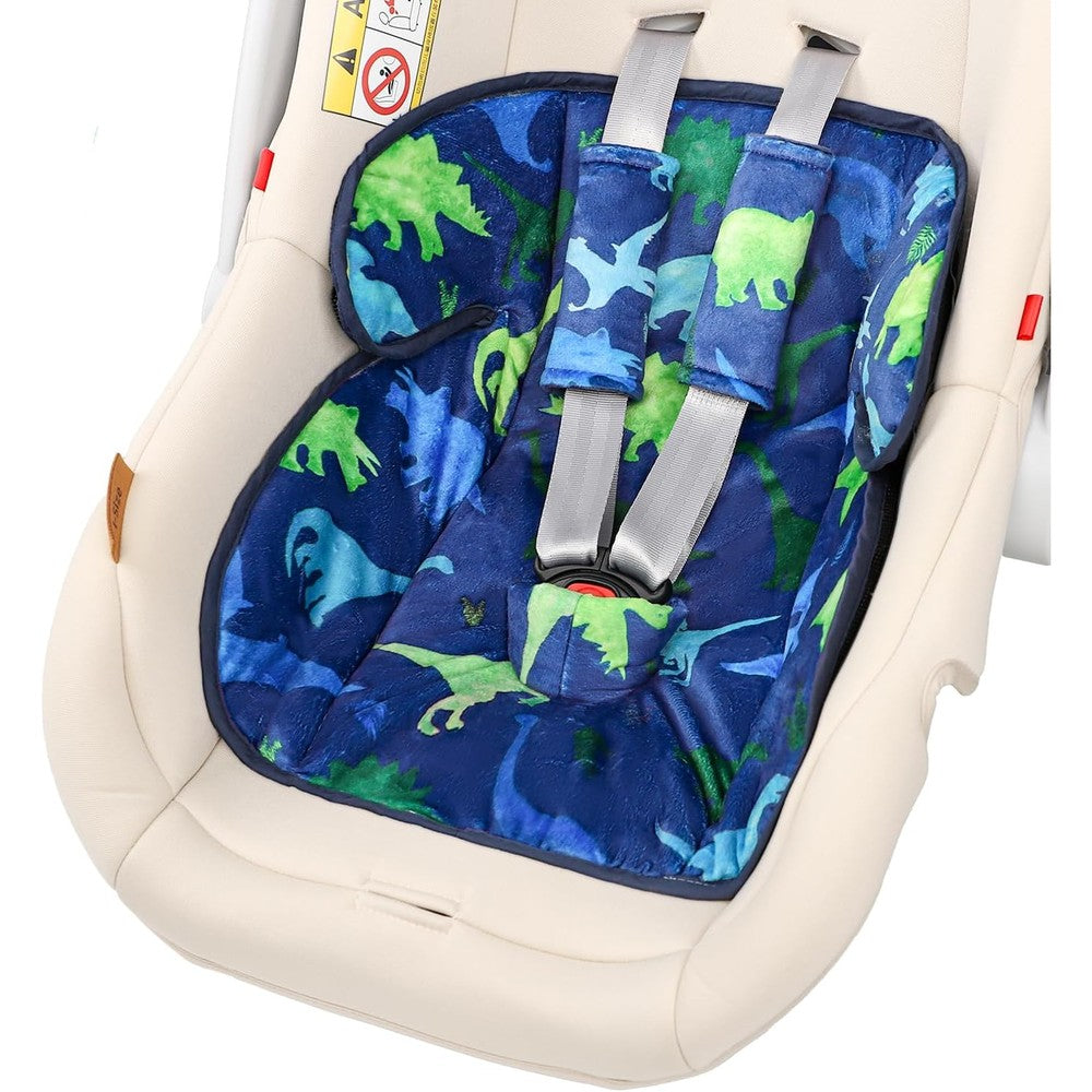 Tanofar Infant Car Seat Protector front view blue dinosaur