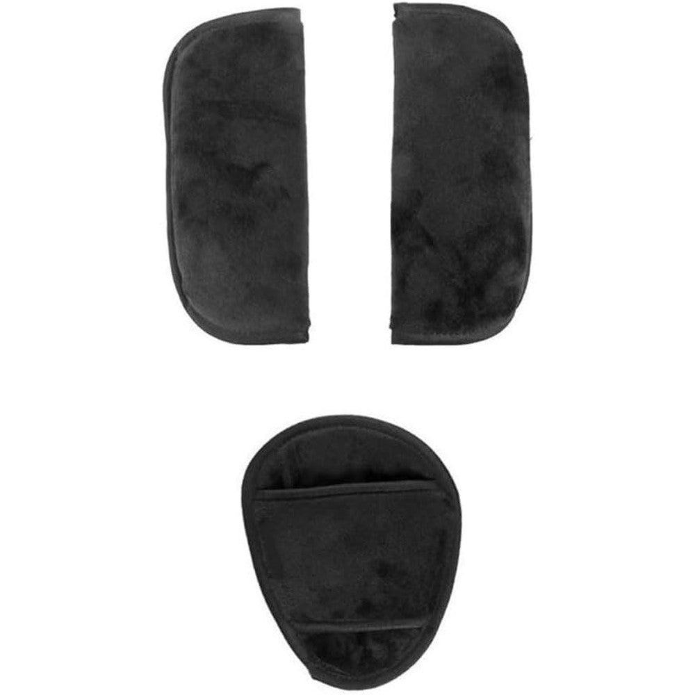 Ponini 3 piece black plush cushion pads for Maxi Cosi car seats front view.