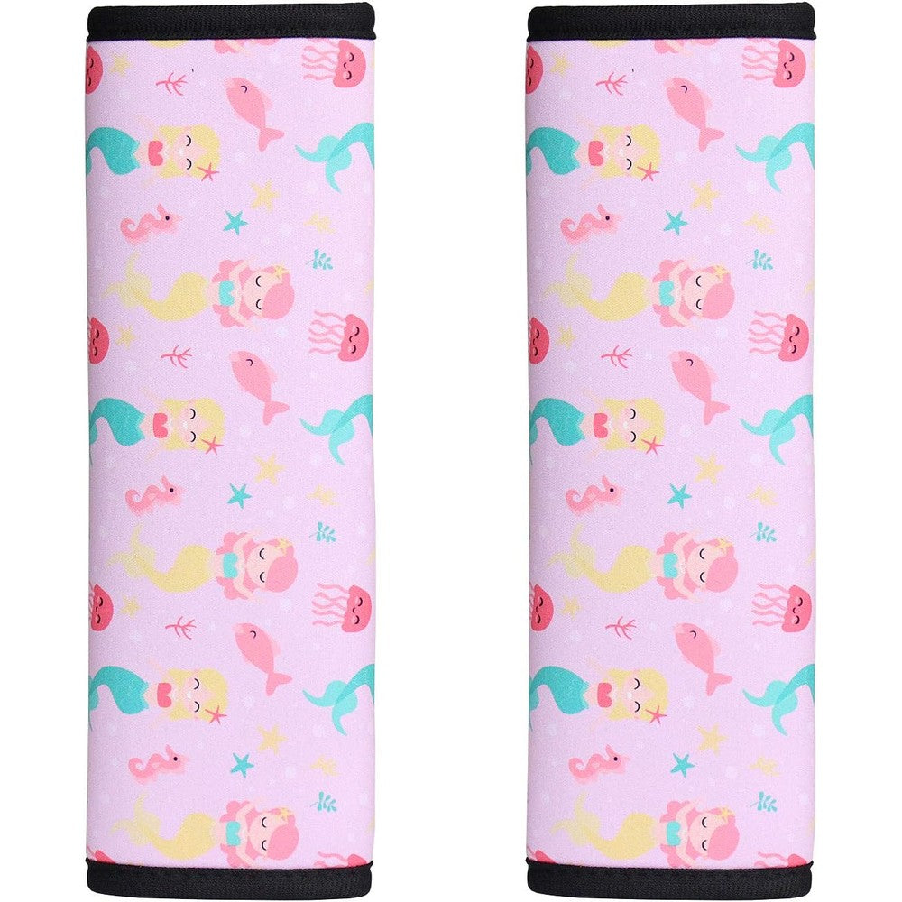 Frriotn 2 pack pink mermaid seat belt covers front view