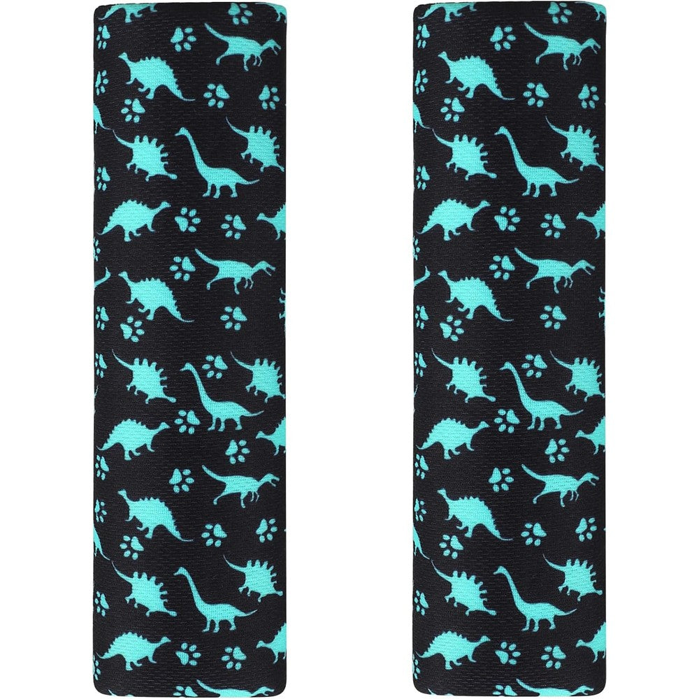 Accmor car seat straps shoulder pads featuring blue dinosaur pattern