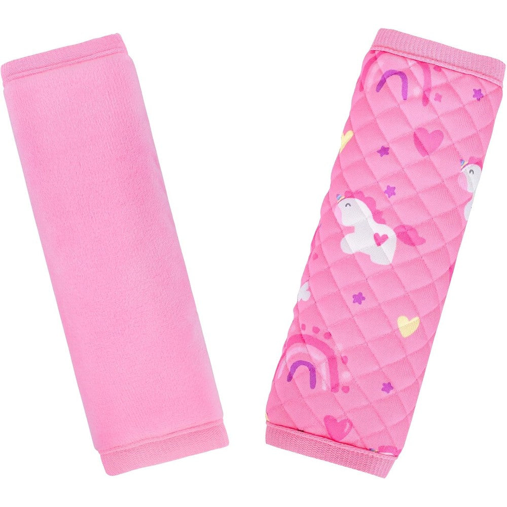 Infanzia pink unicorn car seat strap covers front view