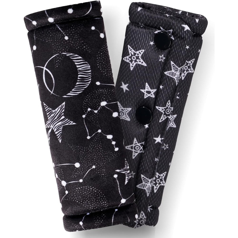 TinlyFinly 2 pack car seat belt covers black star front view