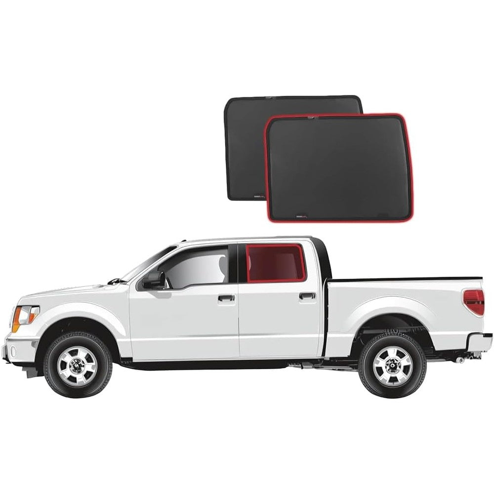 Snap Shades Ford F-Series 12th Generation rear window shades installed on a truck door frame.