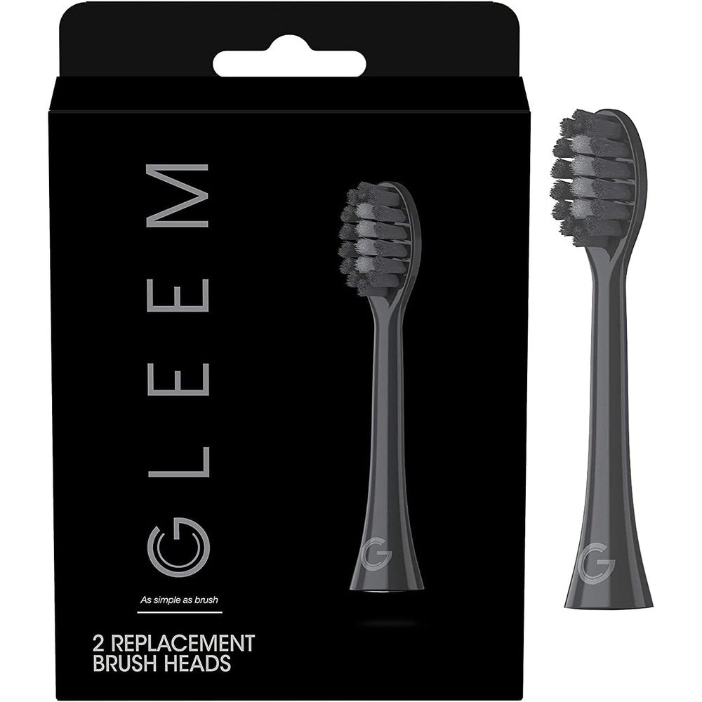 Gleem electric toothbrush replacement brush heads front view pack of two black refills