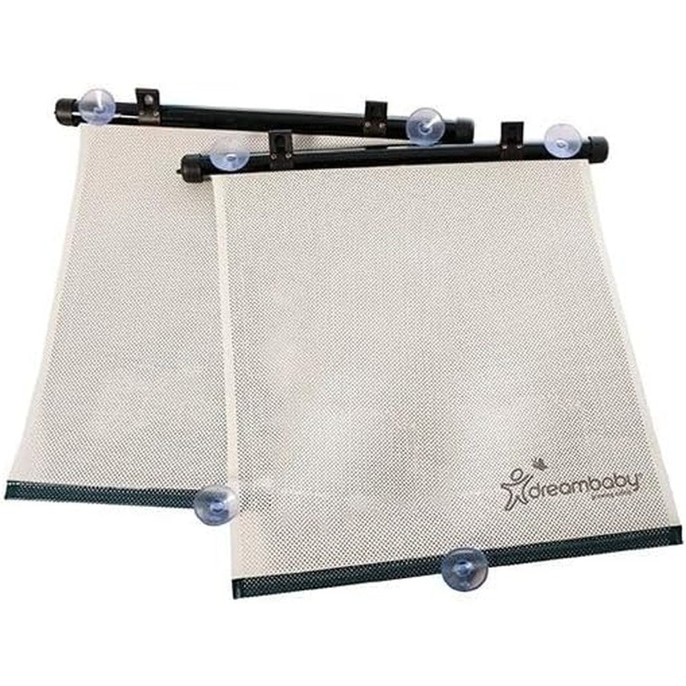 Dreambaby Car Window Roll Up Sun Shade Protector front view attached to car window