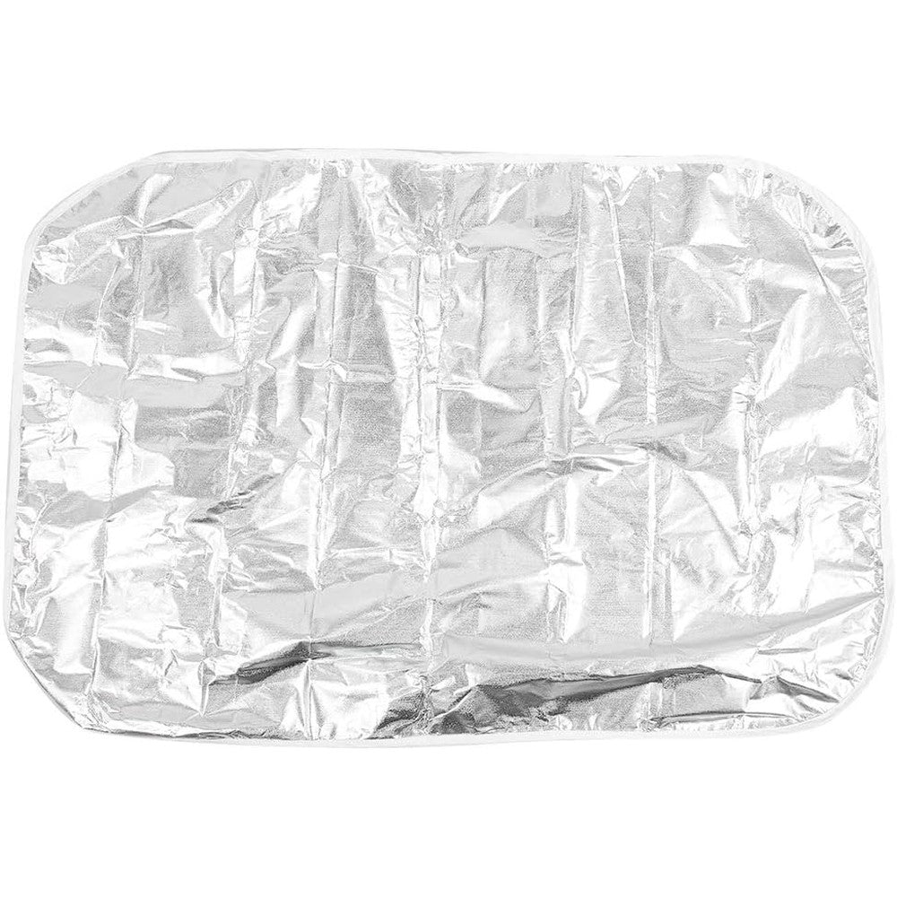 Pilipane car seat sun shade cover front view showing reflective silver surface protecting infant seat from heat.
