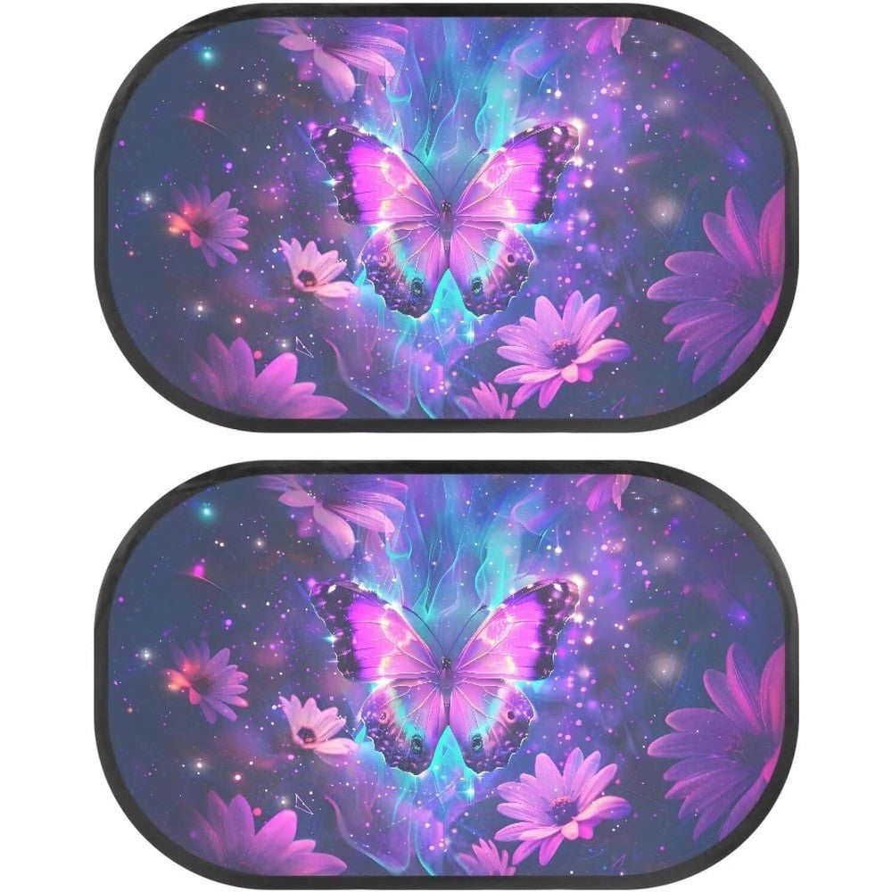 Bulopur Purple Butterfly Car Window Shades front view showing the cute cartoon pattern mesh.