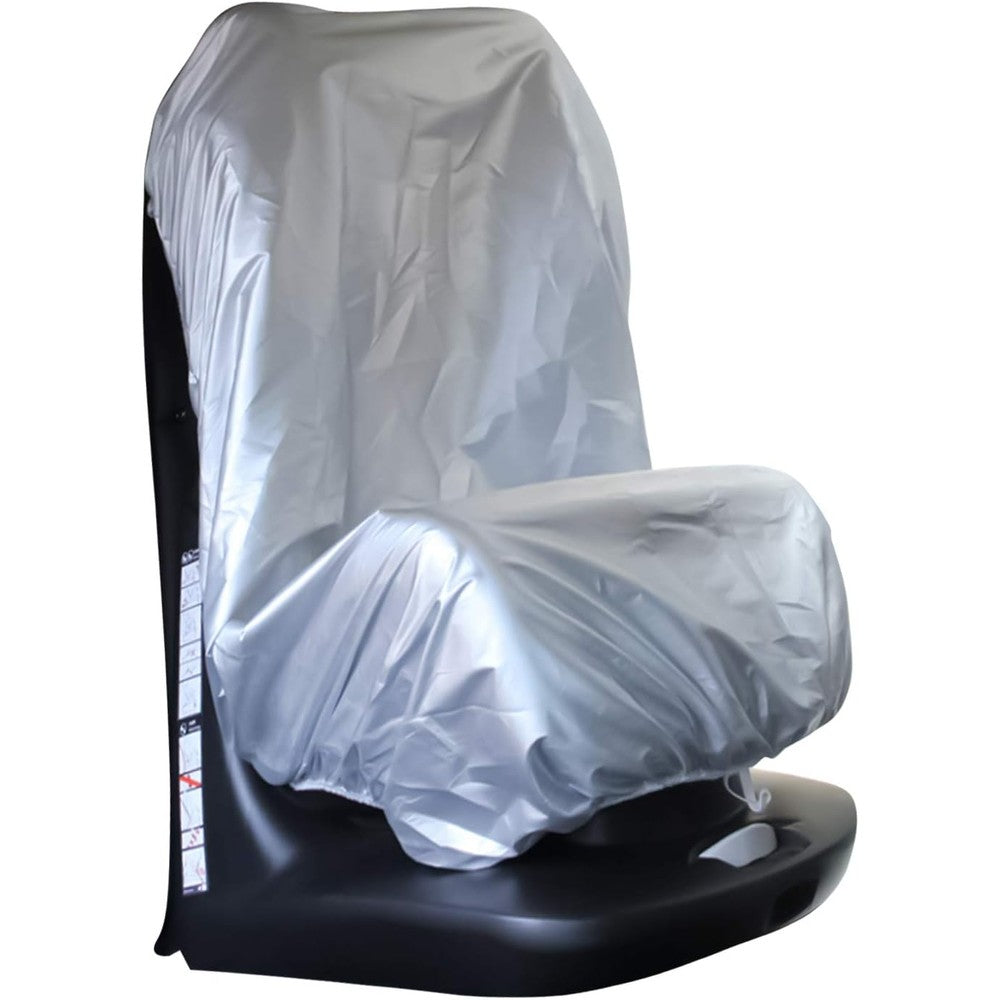 OxGord child car seat cover sunshade front view reflecting sunlight in parked vehicle.