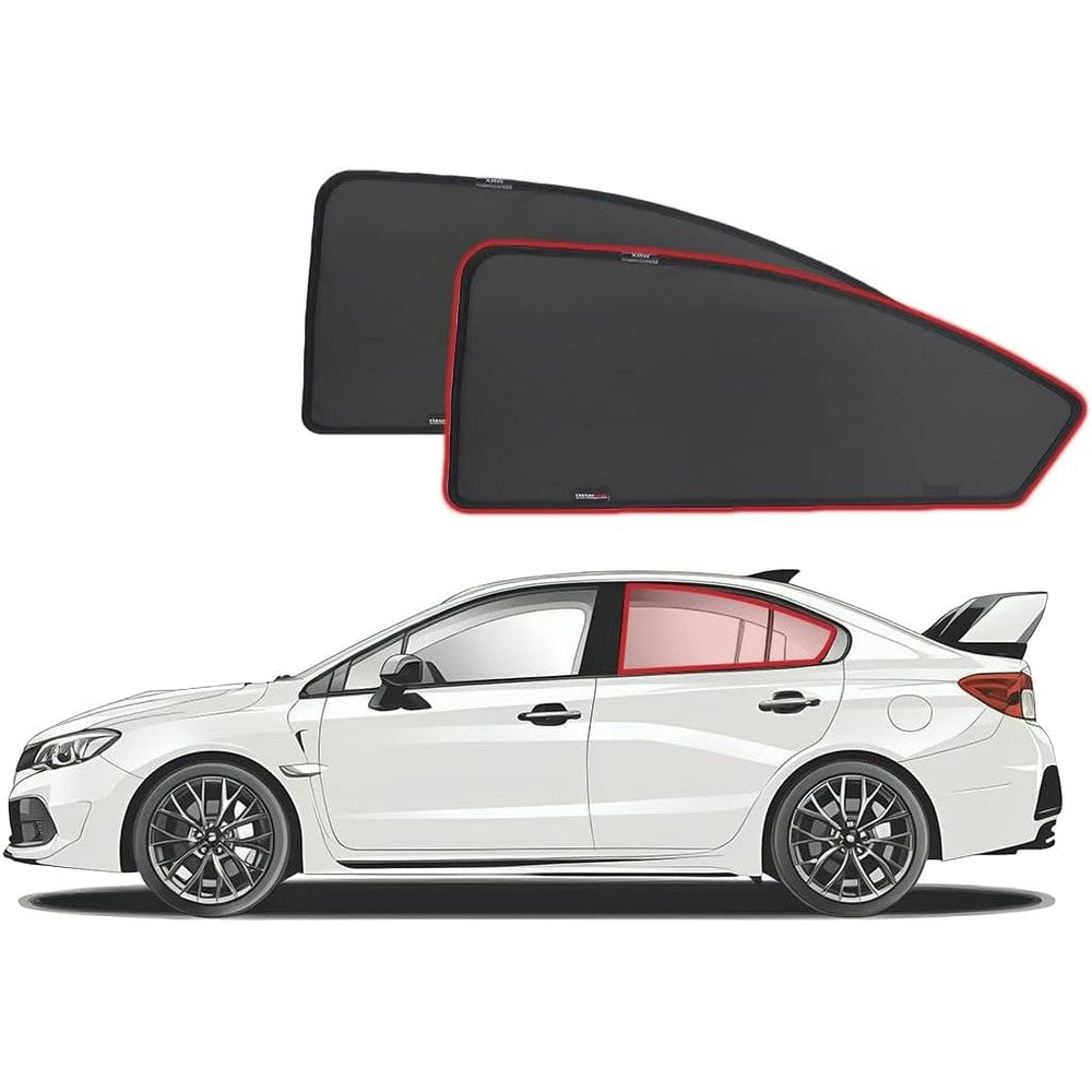 Snap Shades Subaru WRX Sedan Rear Window Shades front view installed in car