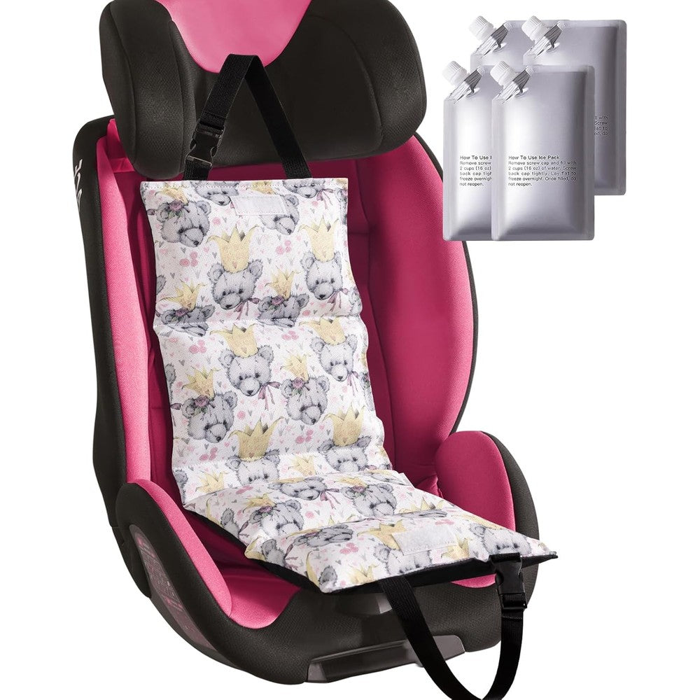 NCVI car seat cooling pad front view showcasing the grey bear pattern design.